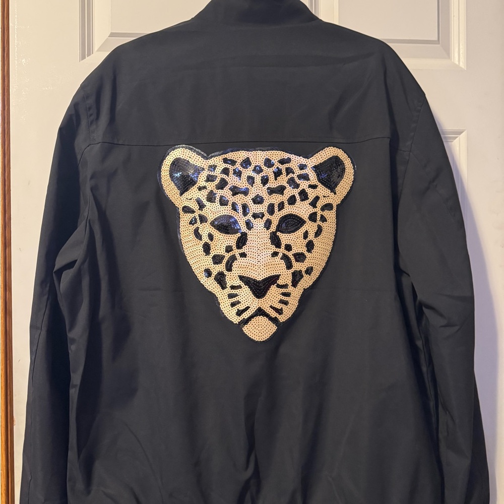 Black Bomber with Gold Sequin Leopard Size 3XL